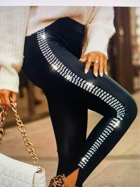 Ladies size Large rhinestone black leggings